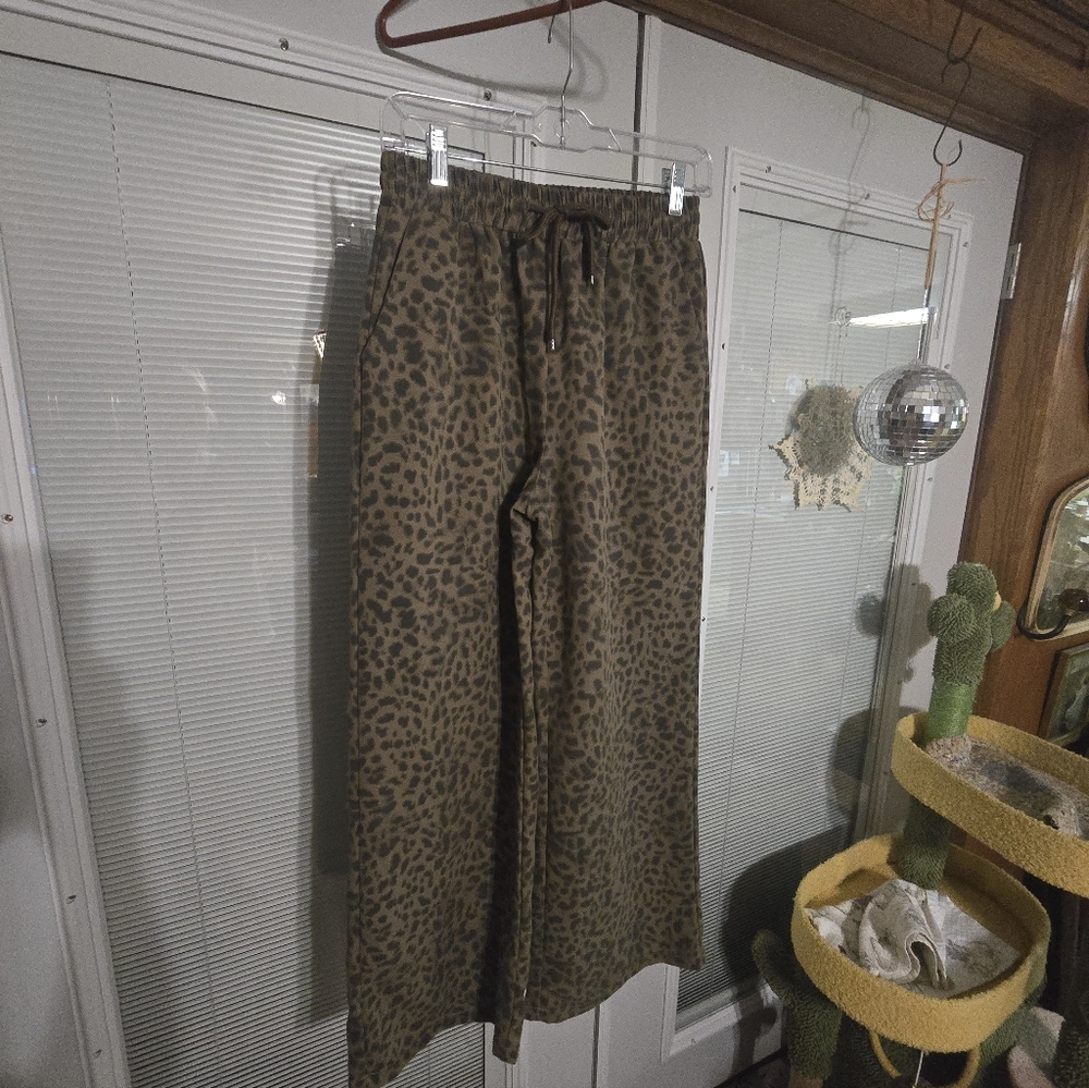 Womens Brown Leopard Print Drawstring Pants